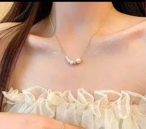 Gold Plated Pearl Necklace White thumbnail 1