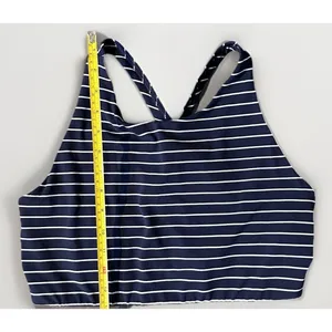 Athleta Blue & White Stripe High Neck Sports Bra Powervita Cutout Racerback XL thumbnail 6