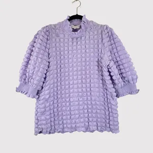 English Factory Womens Top Purple Textured Balloon Sleeve Ruffle Blouse Medium thumbnail 2