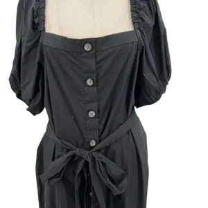 J. Crew Cottage Dress in Black‎ Square Neck Puff Sleeve Button Front Size XL thumbnail 5