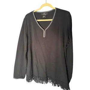 Lennie for Nina Lenoard‎ Sweater/Skirt 2pc set Gray Fringes Women's XL thumbnail 3