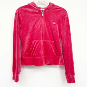 Juicy Couture Womens Hot Pink Velour Rhinestone Y2K Bling College Hoodie Size S thumbnail 2