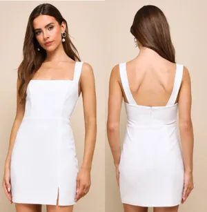 NWT lulus Social Sensation White Square Neck Mini Bodycon Dress Classic Size M thumbnail 2