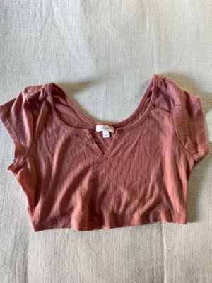 Colsie Short Sleeve Pointelle Crop Top - Rosy Pink, Large thumbnail 2