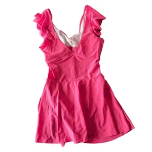 Women's NEW Pink One Piece Ruffle Straps and Skirt Swimsuit Size XL #260734 thumbnail 5