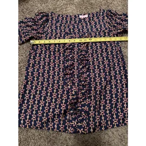 Lilly Pulitzer Silk Ruffle Front Navy And Pink Blouse Shirt Sz 2 Beachy Preppy‎ thumbnail 5