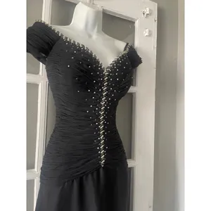 Jovani New York Black Off Shoulder Ruched Rhinestone Embellished Gown Size 14 thumbnail 2