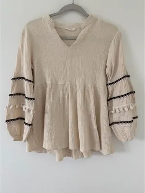 Anthropologie Neutral Eco Peasant Boho Chic Western Balloon Cotton Blouse small thumbnail 2