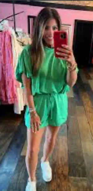 ENTRO Green Bubble Top and Short Size Large NWT thumbnail 1