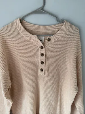 Aerie Knit Cotton Henley Sweater Button Up Hippie Boho Brown Tan Size S thumbnail 2