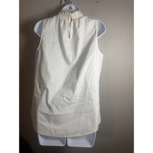 Banana Republic Womens XS Ivory Ruffle Mock Neck Sleeveless Blouse Cotton Blend‎ thumbnail 4