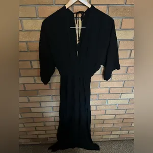 NWT L*Space Sungazer Dress Black Beach Cover Up Deep V Neck Size Small thumbnail 4
