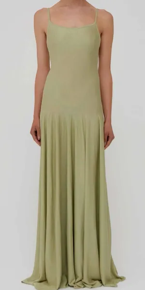 NWT Amiya Eden Silk Pleated Maxi Dress Sage Green Formal Wedding Guest Size S thumbnail 1