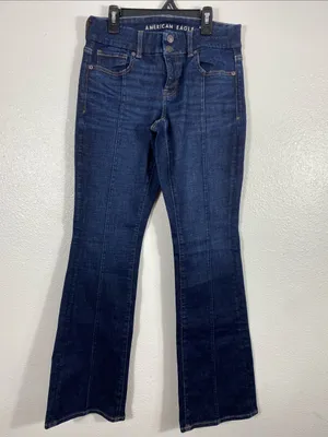 American Eagle Outfitters Dark Blue High-Rise Flare Jeans Size 4 thumbnail 3