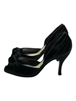 White House Black Market WHBM ❁ Satin Knot Peep Toe D’Orsay Heels ❁ Black 6M ❁ thumbnail 7