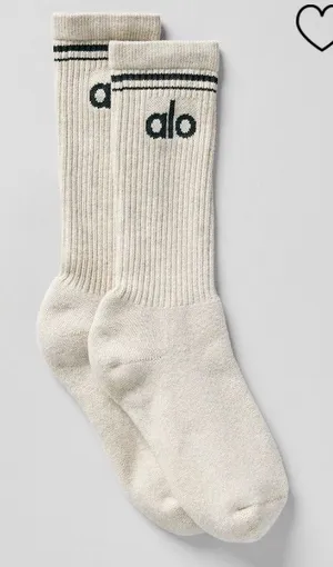 ALO Yoga NWT Unisex Throwback Socks Oatmeal Heather Charcoal green Size M thumbnail 1