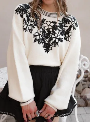Krush Kandy Sweetest Devotion Floral Stripe Embroidered Sweater 3X Boho Soft thumbnail 1