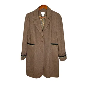 Soft Surroundings brown black herringbone metallic velvet accent coat wool small thumbnail 2