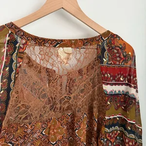 Fig & Flower 2X Tie Front Blouse Paisley Peasant Gypsy Boho Puff Sleeve Relaxed thumbnail 5