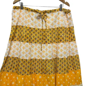 Boho Tiered‎ Midi Skirt L Yellow Patchwork Cottagecore Prairie Hippie Festival thumbnail 3