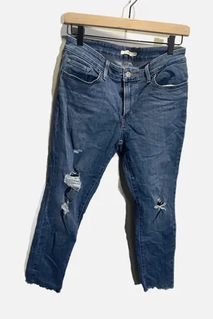 Levi's 711 Skinny Jeans Womens 29 Blue Distressed Ripped Raw Hem Casual Edgy‎ thumbnail 1