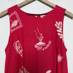 Paper Heart Women‎ Linen Resort Dress Small Red Tequila Mojito Novelty Mini thumbnail 4