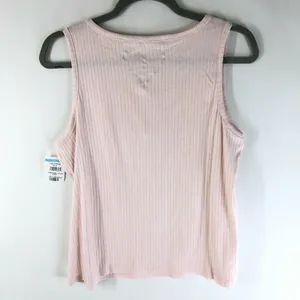 ED Ellen DeGeneres Womens Tank Top Ribbed Stretch Buttons Sleeveless Pink M thumbnail 2