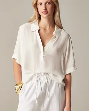 J. Crew NWT Bungalow Popover Top Crepe De Chine Ivory Viscose Minimalist XS thumbnail 1