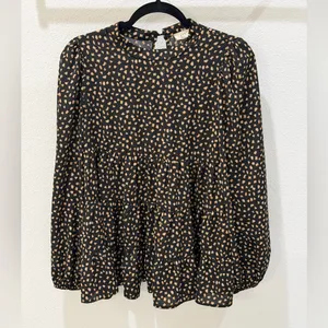 Ott Black Tiered Long Sleeve Blouse – Smudge Dot Print – Size Small thumbnail 4