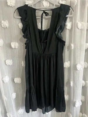 Free People Black Ruffle Tiered Mini Dress thumbnail 2