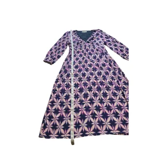 Electric & Rose Purple Geometric Floral V-Neck Smocked Maxi Dress Pockets L thumbnail 7