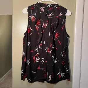Ann Taylor Women's Size Medium Sleeveless Button Down Blouse Black Red Floral thumbnail 2