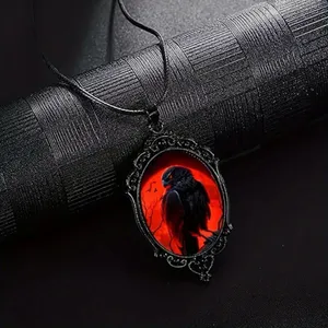 Red Moon Eagle Cameo Necklace Gothic Style Glass Pendent Choker Mystic Witch Jew thumbnail 8