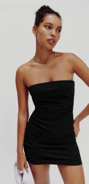 Reformation Prunella Knit Strapless Ruched Mini Dress‎ in Black Size XS thumbnail 1