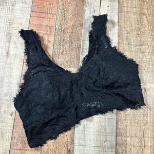 Aerie Black Floral Eyelash Lace Bralette Padded Bra Boho V-Neck Large thumbnail 1