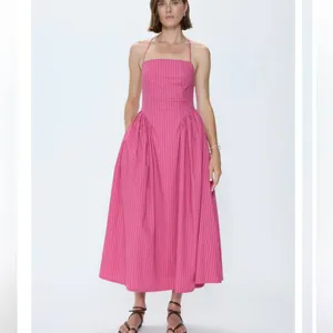 Pistola Sadee Open Back Midi Dress Magenta Pink Stripe Cotton Summer Sundress L thumbnail 3