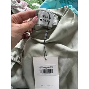 NWT Hello Molly On A Drive Sage High Neck Back Cut Out Satin Romper Playsuit L thumbnail 8