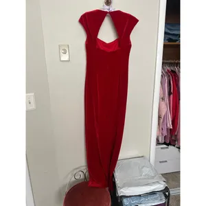 Vintage 90s Sz 4 Red Velvet Rhinestone Empire Waist Cap Sleeve Maxi Dress Gown thumbnail 11