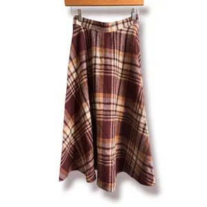 Vintage 70s Plaid Wool Blend Midi Skirt Burgundy Tan A Line AcademiaHeritage thumbnail 6