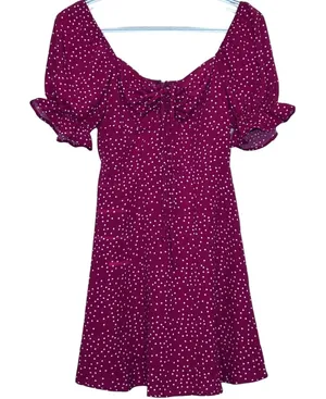 Unknown Brand‎ Women's Red White Polka Dot Short Sleeve Dress w/Bow Size XS thumbnail 1