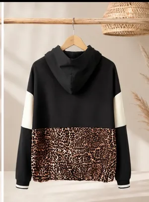 Zara Basic Leopard Print Half-Zip Colorblock Hoodie Pullover - Size XS 🐆✨ thumbnail 7