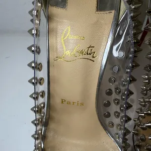 Christian Louboutin Metallic Silver Gloss Clear PVC Spike Me 100 Pumps Size 39 thumbnail 4