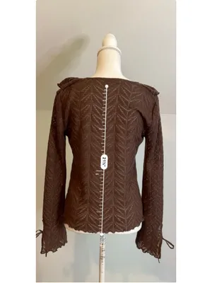 Women's LOFT Brown Ruffle Front Cardigan Sweater Size S thumbnail 5