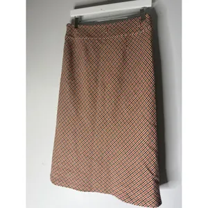 Talbots vintage inspired Houndstooth Wool checked orange brown midi a line skirt thumbnail 2