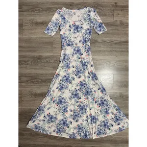 LuLaRoe Ana‎ Maxi Dress XS Blue Floral Short Sleeve Scoop Neck Cottagecore Boho thumbnail 14