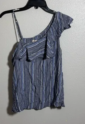 Hollister Women Blue Striped One-Shoulder‎ Blouse Ruffle size S thumbnail 1