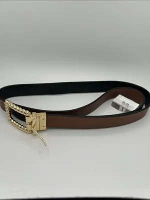 Source Unknown Black and Brown reversible belt with Gold Twisted Buckle thumbnail 3