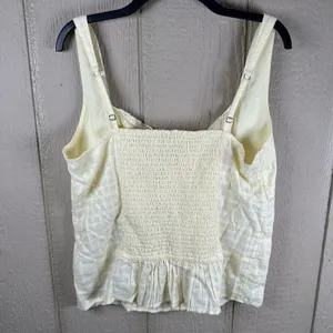 Hollister Tank Top Size XL Butter Yellow Cotton Lace Trim Button Front Coquette thumbnail 4