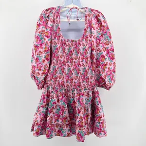 Love the Label M Audrey Smocked Pink Floral Puff Sleeve Tiered Ruffle Mini Dress thumbnail 6