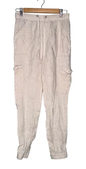 Nicole Miller Joggers Womens Small Beige Excellent 100% Linen‎ Cargo Pants thumbnail 1
